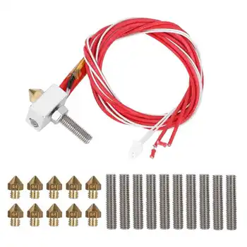 

3D Printer Extruder with Aluminum Heating Block 10pcs Line Pipe (30mm) + 10pcs 0.4mm nozzle