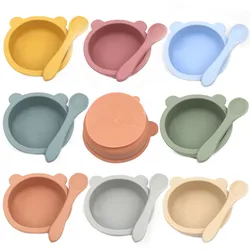 New Silicone Baby Feeding Bowl Tableware Waterproof Spoon Non-Slip Crockery BPA Free Silicone Dishes for Baby Bowl Baby Plate