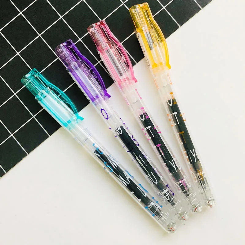 

2X Simple Clear Thick Handle Letter Printed Gel Pen Rollerball Pen Stationery 0.5mm