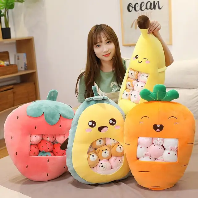 A Plushie Bag Pudding Stuffed Toy Mini Animal Ball Doll Penguin Avocado Fruit Banana Strawberry Cuddly Pillow For Nap Plush Gift 1