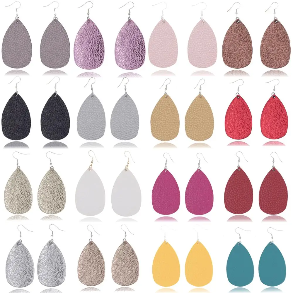 30 Colors Leather Earrings Lightweight Faux Leather Leaf Earrings Teardrop Dangle Handmade for Women Girls Jewelry Wholesale