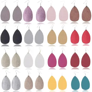 30 Colors Leather Earrings Lightweight Faux Leather Leaf Earrings Teardrop Dangle Handmade for Women Girls Jewelry Wholesale