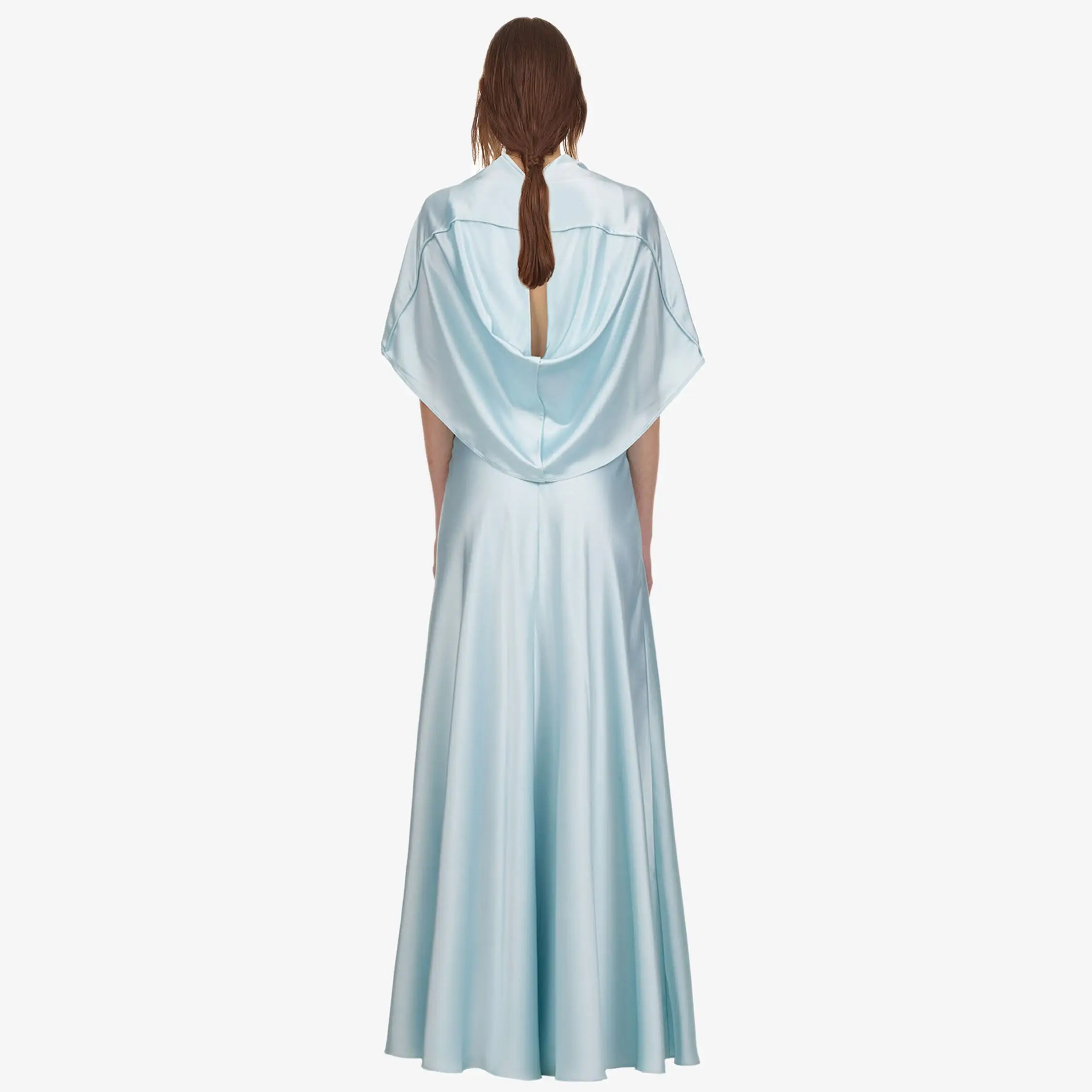 Babyblue/атласное платье-накидка с драпировкой, макси, блестящее шелковое платье с разрезами, Платье трапециевидного силуэта, платье-кимоно с воротником под горло
