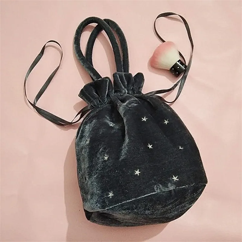 Harajuku бархат ретро Звезда вышивка сумка для хранения с завязкой портативный косметичка для девочек мыть мешок