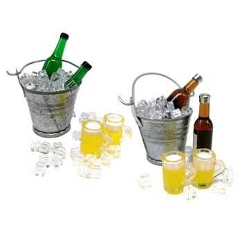 

1/12 1/6 Plastic Wine Bottle+Cups+Ice Bucket Set Drinks Dollhouse