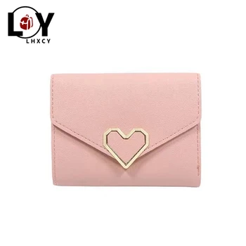 

Candy Color Love Heart Shape Buckle Coin Purse Fashion Zipper Buckle Short Folding Purses Women Korean Version Luxury Coin Pouch