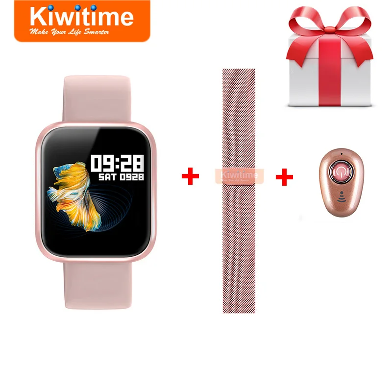 KIWITIME Smart Watch P70 Sports Bracelet Fitness Heart Rate Blood Pressure Monitor Women Smartwatch for Apple iPhone iOS Android - Цвет: Pink with Earphone