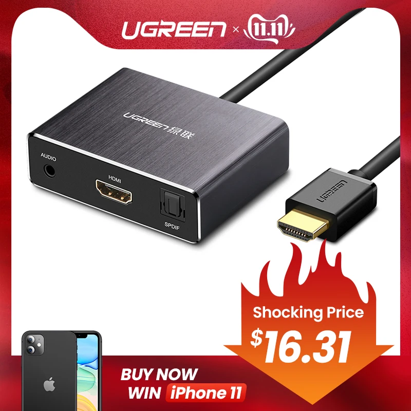 Billig Ugreen HDMI to HDMI Audio Extractor SPDIF Optical Toslink Audio Extractor Converter HDMI Audio Splitter 3.5 Jack Adapter Switch
