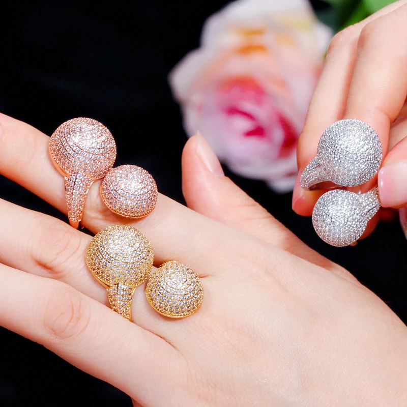 CWWZircons, регулируемый размер, Micro Pave, кубический цирконий, шар, 585 Золото, модные женские обручальные кольца на палец, для свадебной вечеринки, R151