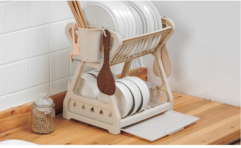Cupboard Kitchen Organizer Chopsticks Collection Box Drainage Bowl Rack Kitchen Double-Decker Bowl Rack Plastic Cupboard