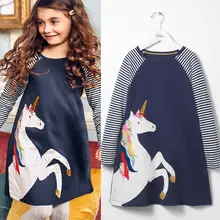 Г. Брендовые Детские платья с длинными рукавами для девочек с единорогом Vestidos, Детские Зимние вечерние платья Одежда для маленьких девочек костюм животного из мультфильма