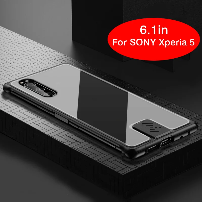 Откидная задняя крышка для sony Xperia 5 чехол для телефона s 12H закаленное стекло металлический бампер противоударный чехол для телефона - Цвет: Черный