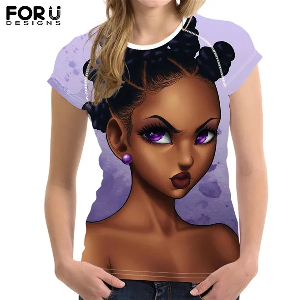 FORUDESIGNS/Черная Королева, африканские девушки, искусство, 3D принт, футболки, женская летняя одежда, повседневная, круглый ворот, мягкая, удобная, короткий рукав, футболки - Цвет: HK4137BV