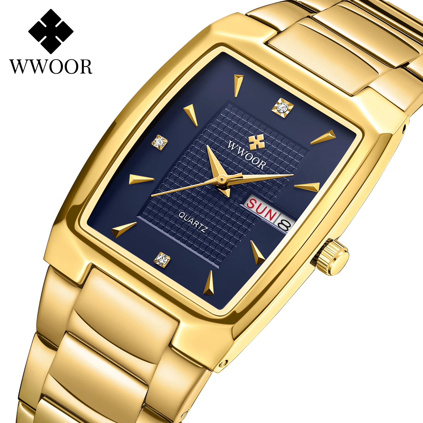 Watches Men WWOOR Brand Casual Simple Men's Quartz Clock Rose Gold Square Waterproof Week Display Wristwatches Relogio Masculino