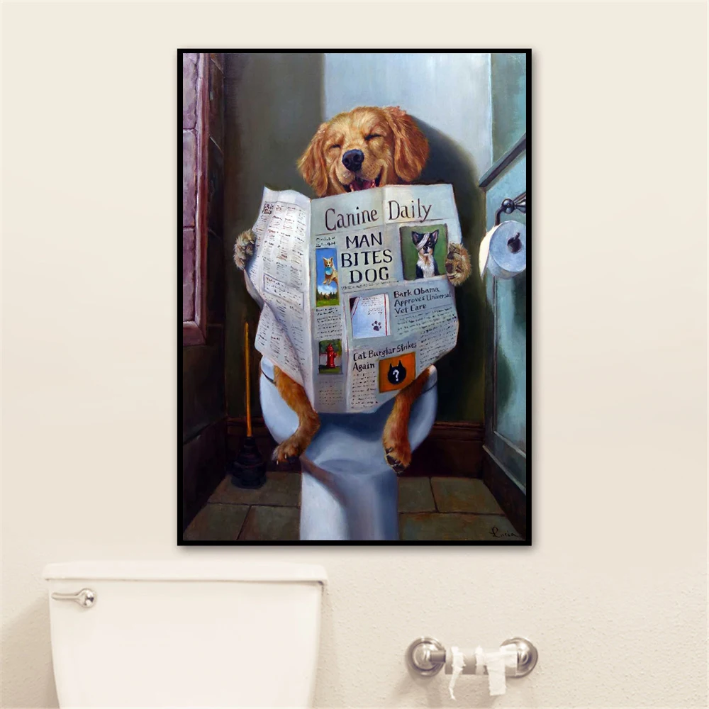 Cute-Posters-and-Prints-Bathroom-Room-Decor-Wall-Art-Prints-Funny-Dog-Toilet-Reading-Paper-Home (3)