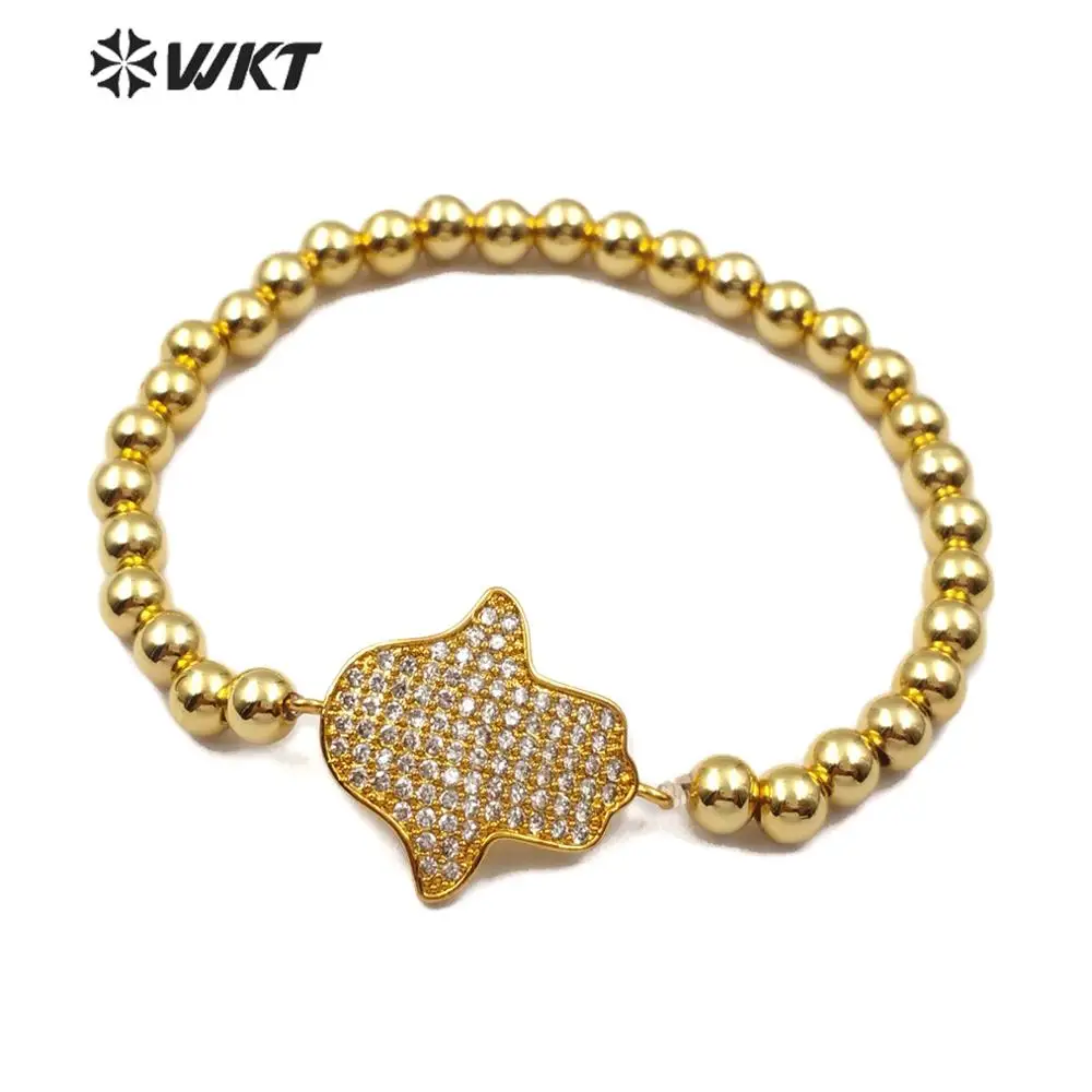 WT-B484 WKT New Arrivals 6mm Brass Beads Micro Pave Cubic Zirconia Hamsa Hand Shape Bracelet Women Fashion Bracelets Jewelry