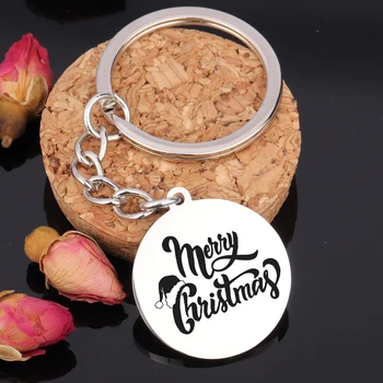 

FLYANGEL Christmas Keychain Jewelry Key Holder Engraved Key Tag Merry Christmas For Lover Family Couples Gifts Bag Charm