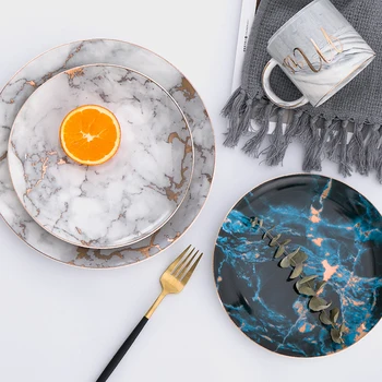 

Plate European Marble Ceramic Tableware Snacks Steak Salad Cake Dessert Tableware Plate New Service Ceramic Kitchen Tableware