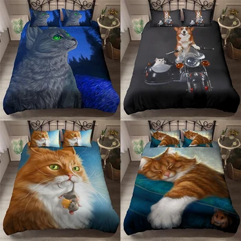 

Homesky 3D Animal Bedding Set Luxury Duvet Cover Cute Cat Dog Comforter Bed Set Decoration King Queen Bed Linen