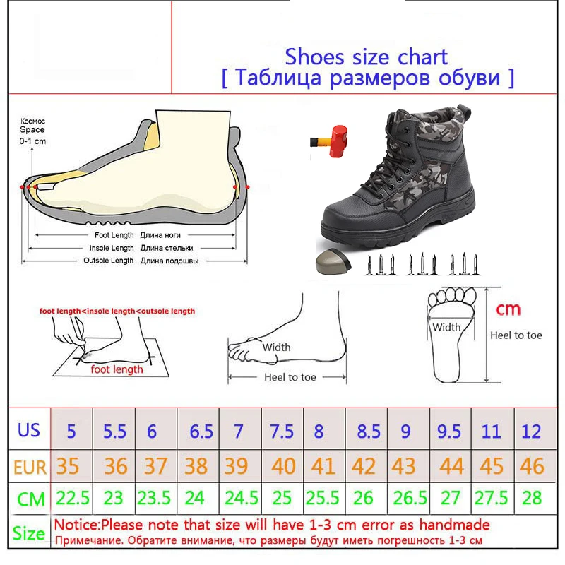 Уличная Рабочая обувь легкая защитная обувь со стальным носком, с защитой от Разбивания и проколов высокие зимние теплые мужские ботинки