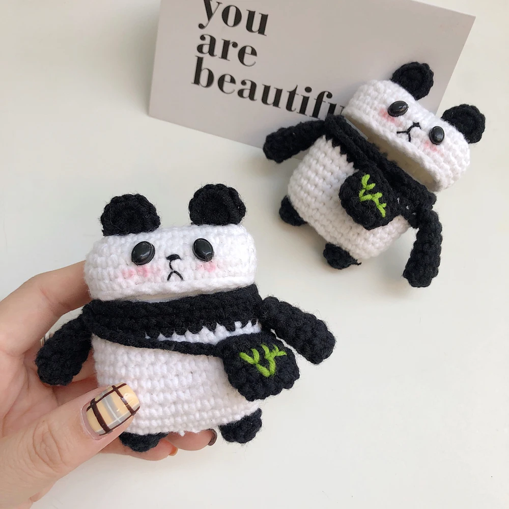 For AirPods 2 Case Cute Knitting Panda Earpods Cover Funda for AirPod Air Pods Pod 2 1 Cases Coque Luxury Accessories Hand Made