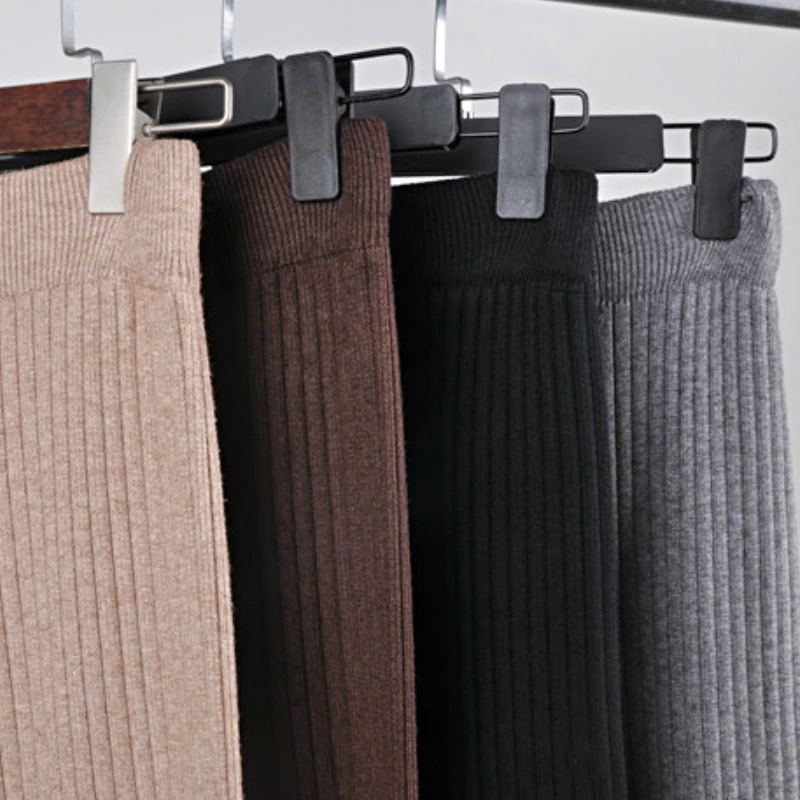 Женские зимние кашемировые плотные вязаные брюки до щиколотки с широкими