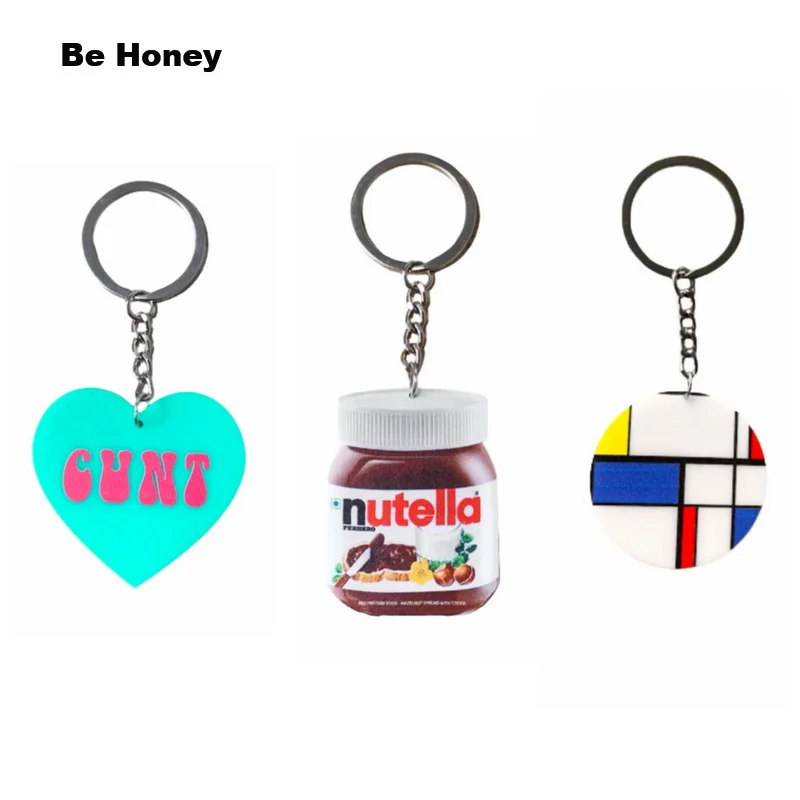

Personalized Printed Acrylic Keychain Mint Green Heart Nutella Photo Mondrian Round Clip Transparent Oldman Pendant Jewelry Gift