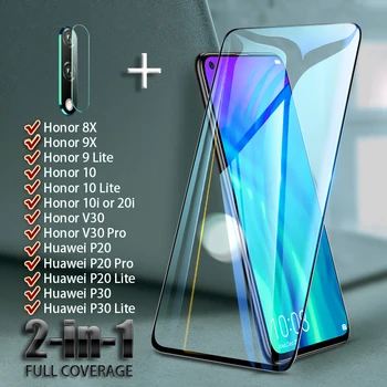 Перейти на Алиэкспресс и купить Полное покрытие экрана протектор для Huawei Honor V30 Pro 8X 9X 9 10 lite 20i 10i закаленное стекло объектив камеры на Huawei P30 P20 lite