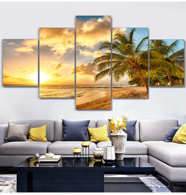 Set Cuadro Decorativo x3 Lienzo Palmeras Plantas Tropicales Dorado y Negro  Decoración Pared Elegante 40x50 cm