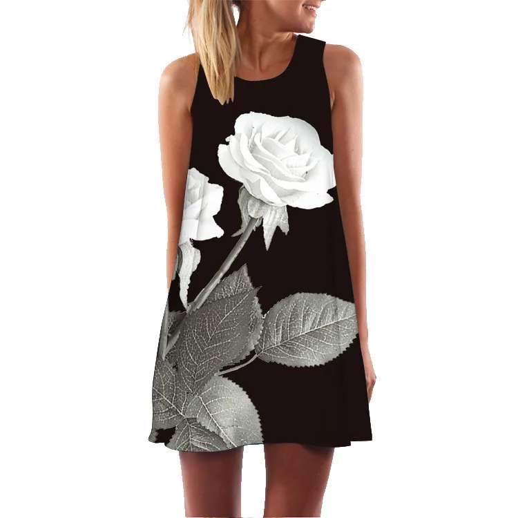 

Sexy Number Printing Round Neck Strapless Dress Spring Summer Female Women's fashion Loose Expansion Medium Dress