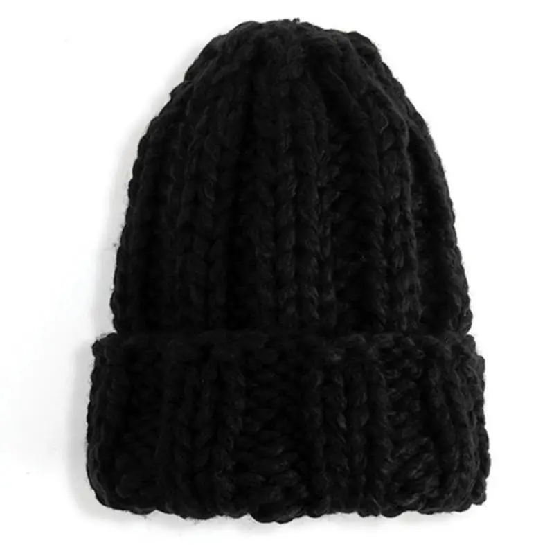 Женская Осенняя вязаная шапка ручной работы, вязаная шапка карамельного цвета, теплая вязаная шапка с манжетами, высокое качество и бренд - Цвет: Черный