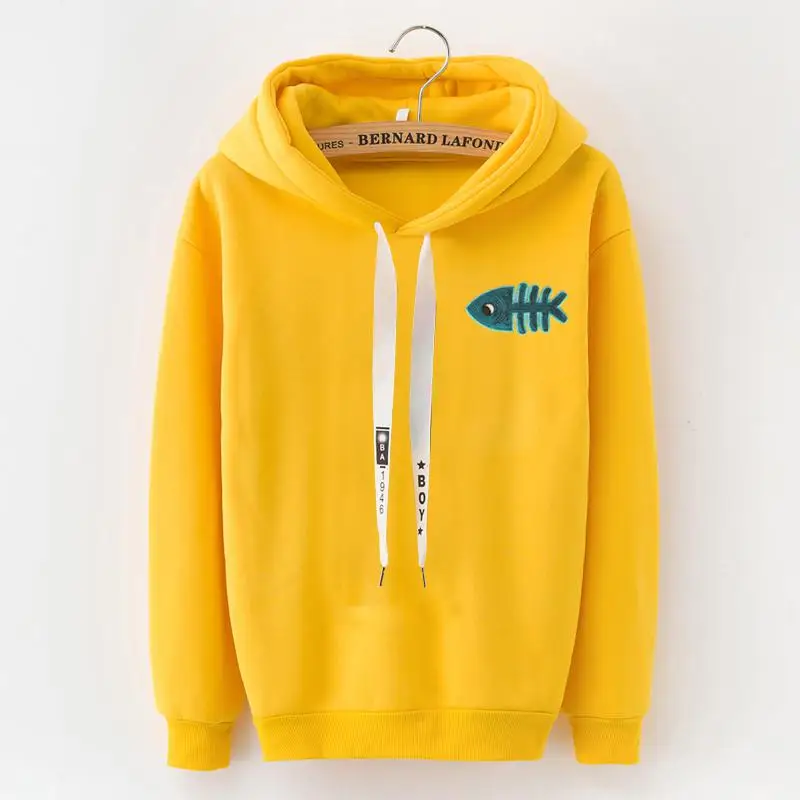 Autumn Winter Fleece Harajuku Pullover Solid Thick Loose Women Hoodies Yellow Ladies Sweatshirts 2 Female Casual Coat - Цвет: XAM48U