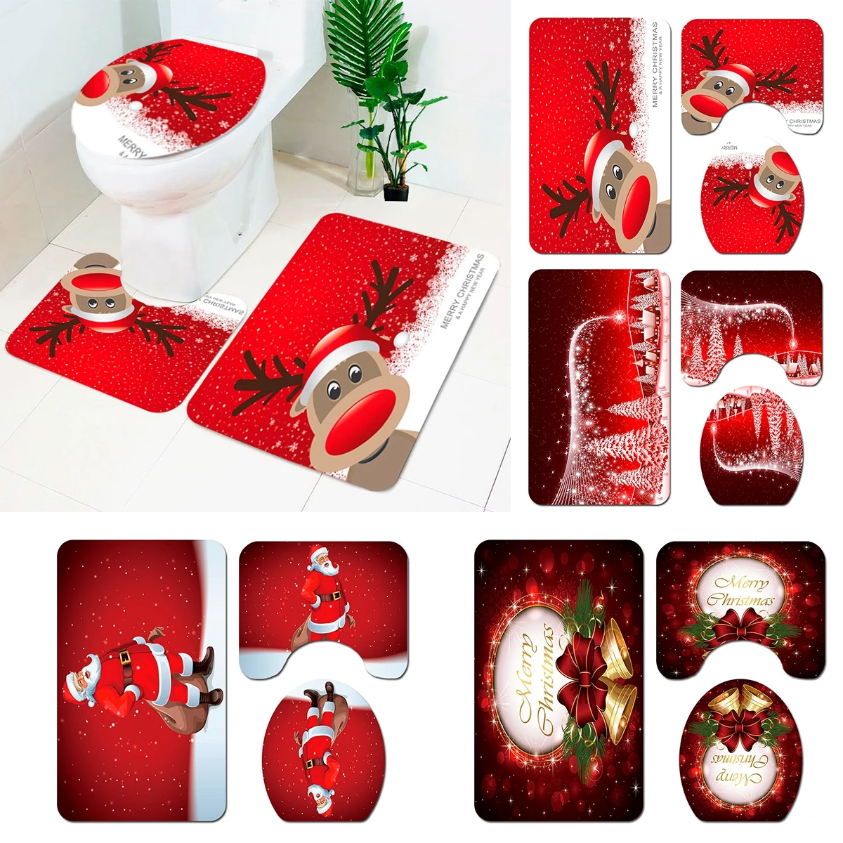 Christmas Curtains for Bathroom Santa Claus Toilet Set Christmas Curtains for Living Room Cartoon Bedroom Curtains Kids Favors