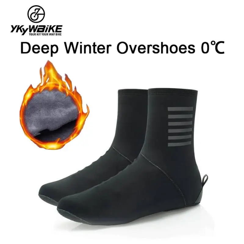 YKYWBIKE Deep Winter Waterproof Cycling Shoes Cover Reflective Thermal Elastic Rainproof thicker Shoe Cover Cycling Overshoes