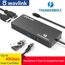 Wavlink Thunderbolt 3 USB C Docking Station Dual 4K@60Hz DisplayPort 5K with USB 3.0 Gigabit Ethernet For Macbook pro Notebook