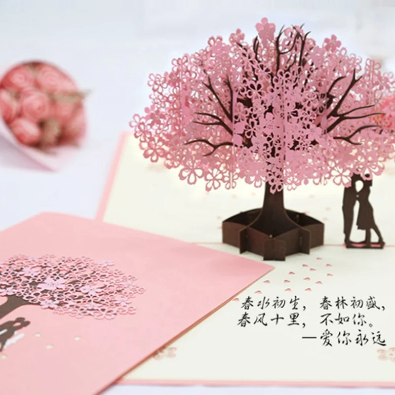  3D Pop UP Cards Flowers Birthday Card Anniversary Gifts Postcard Cherry Tree Wedding Invitations Gr - 4000463540207