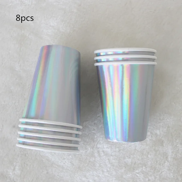8Pcs Rainbow Sparkle Shell Paper Plates Party Dish Tableware 9 Mermaid Theme Festival For Birthday party Supplies Colorful silver (5)