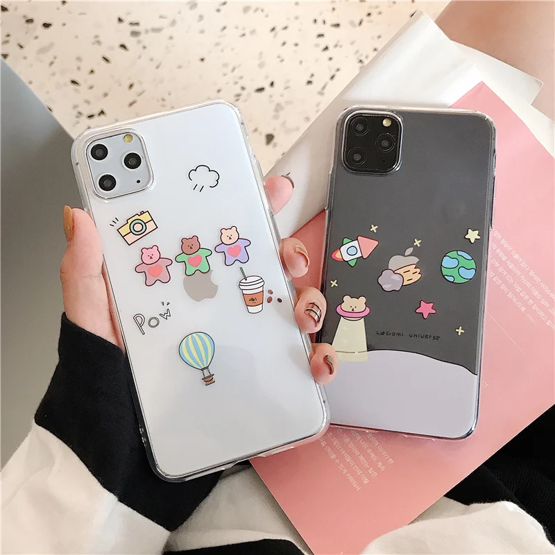 

Korea cute cartoon coffee bears case for iphone 11 Pro Max cover iphone xs max xr x cover 6 6s 7 8 plus Starry sky bear soft tpu