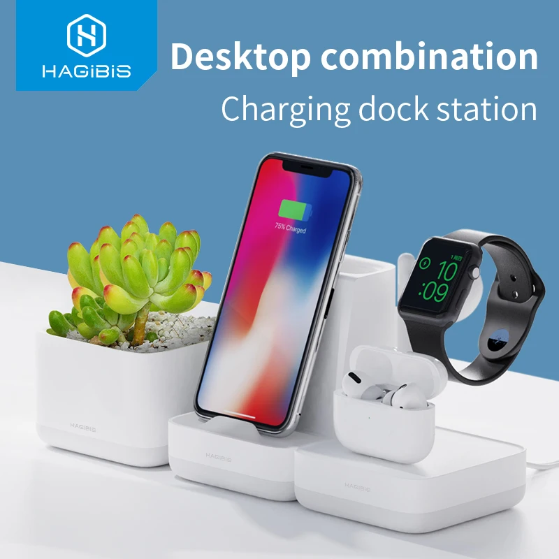 Зарядная Станция Hagibis для Apple Watch Airpods зарядная подставка iPhone док станция iWatch серии