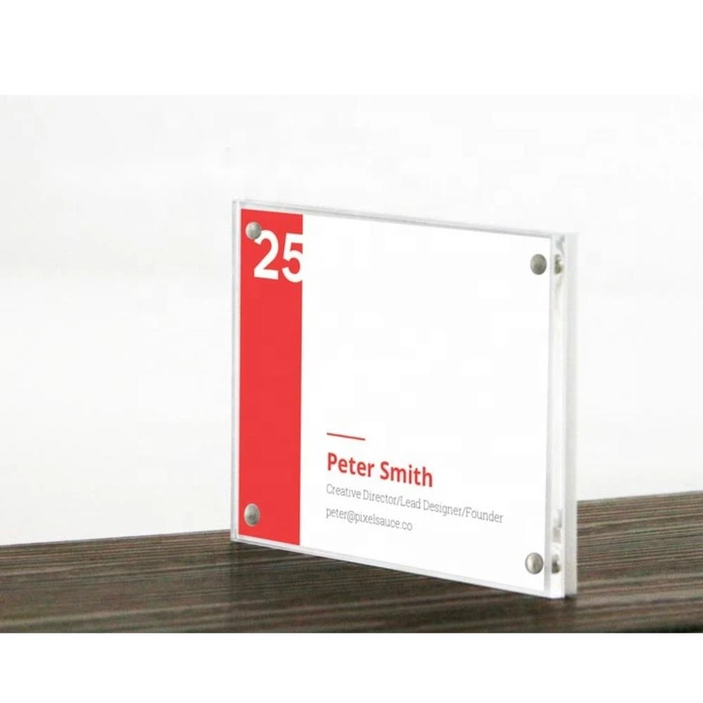 Sticker Price Tag Acrylic Magnetic Name Card Display Wall Mount Paper Info Desk Table Sign Holder Photo Frame