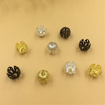 

JXMYLAI 200PCS 7mm Metal Brass Flowers Bead Caps Base Setting 3 Colors Filigree Hollow Out Connectors For Jewelry Making