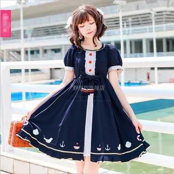

Japanese Mori Girl Short Sleeve Dress Navy Style Sailor Suit College Student Lolita Tea Party Kawaii Princess Dress