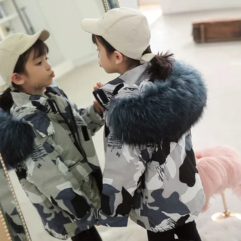 

Children Camouflage Clothes Real Rabbit Fur Coat Kid Girls Boys Raccoon Fur Jacket Girls Thick Warm Boys Hooded Coat TZ413