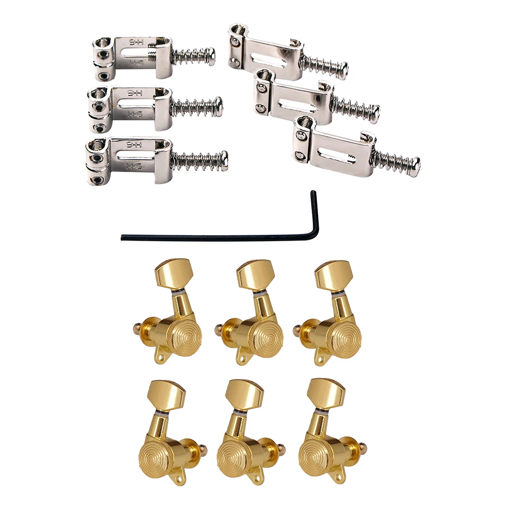 Zinc Alloy Guitar Bridge Saddles+3R3L Guitar Tuning Pegs Tuners for Stratocaster Telecaster Electric Guitar