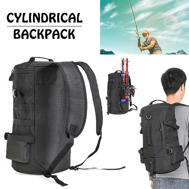 23L Fishing Rod Tackle Backpack Storage Outdoor Shoulder Reel Carrier Bag  Cylindrical Multifunctional Fishing Gear Tackle Bag