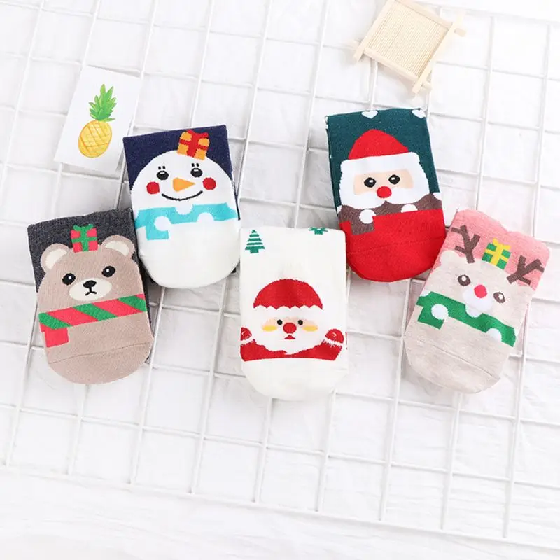 5 пар рождественских женских носков с милым рисунком Санта-Клауса и снеговика; подарок на год; 95AB