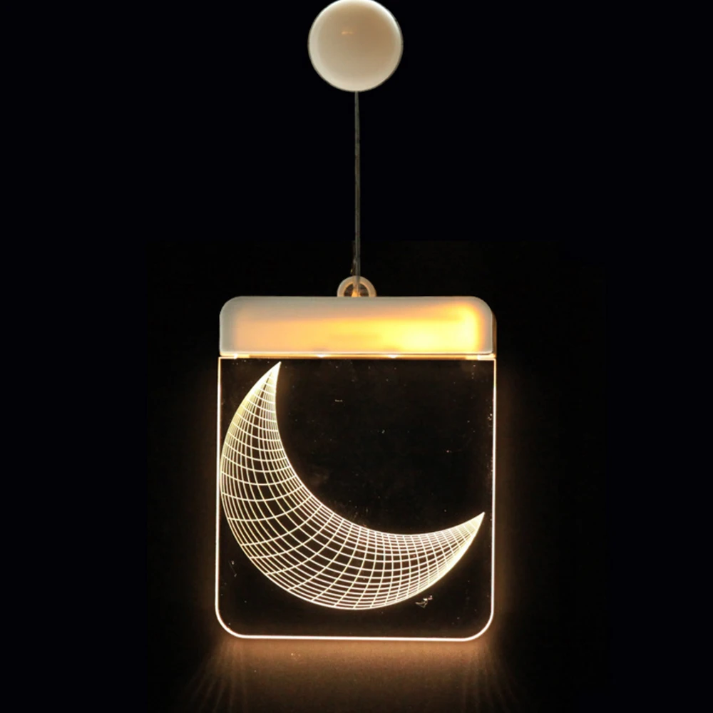 Battery Moon USB/батарея питание 3D рождественское окно Светодиодный светильник Хэллоуин Гибкая висящая Снежинка декоративный колокольчик с оленями для украшения Рождественского окна - Испускаемый цвет: Battery Moon