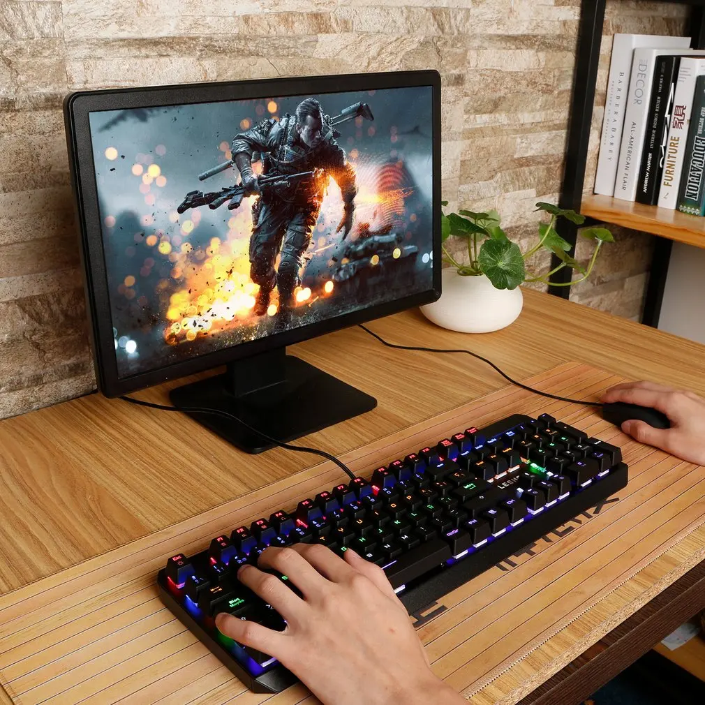 LESHP USB интерфейс Регулируемая яркость и частота 6 режимов подсветки Проводная Механическая мультимедийная игровая клавиатура