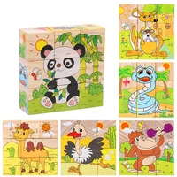 Baby Wooden Blocks Toys Children Six Side Cube Jigsaw Puzzles Game Animal Fruit Traffic Cognize Early Learning Educational Toys 3