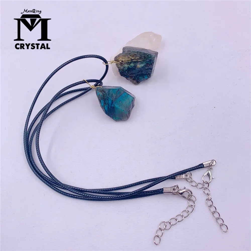 Natural Labradorite Pendant Crystal Necklace Healing Stone Necklace US 